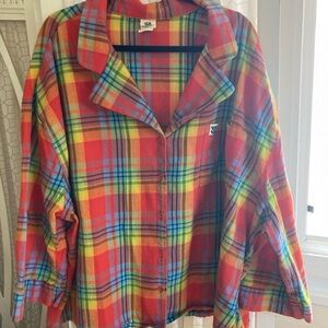 Lucy and Yak Oversized Flannel Plaid Button-Up Shirt